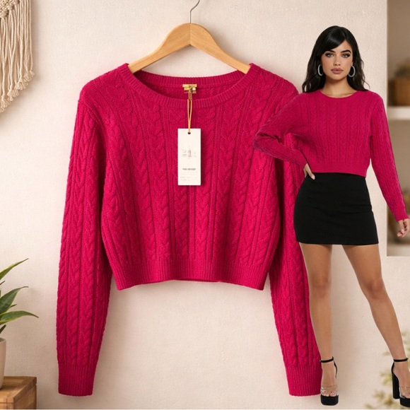 Immodel Sweaters - 🛍️ IMMODEL pink, long sleeved cropped pullover sweater size large NWT